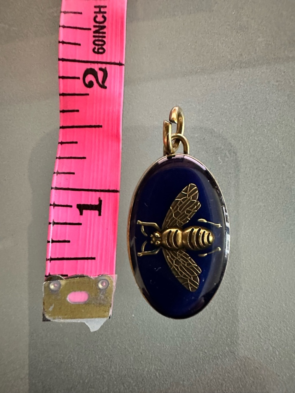 GUCCI Navy Oval Bee Pendant Charm - Gold Bee Accent